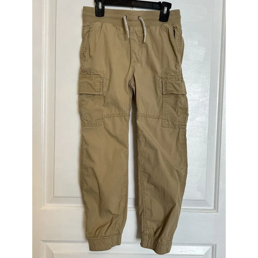 GAP Kids Cargo Jogger Pants Boys Youth Beige Tan Khaki Drawstring M 8-9 Regular